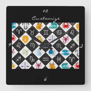 Zodiac Sun Sign Astrologie Kalender Thunder_Cove  Quadratische Wanduhr