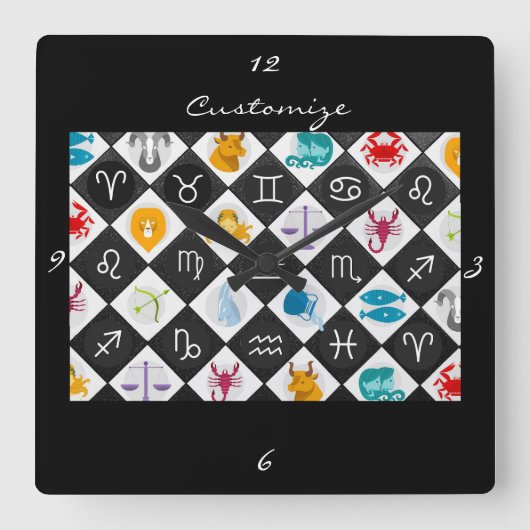 Zodiac Sun Sign Astrologie Kalender Thunder_Cove  Quadratische Wanduhr (Vorderseite)