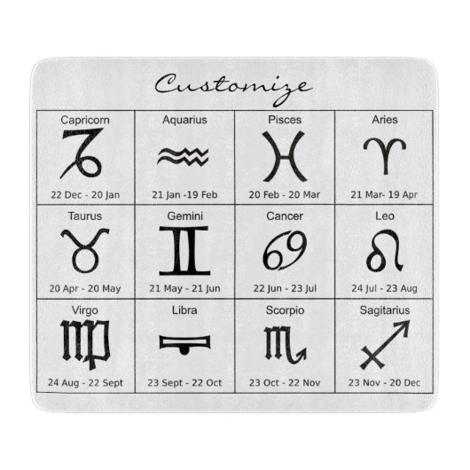Zodiac Sun Sign Astrologie Kalender Thunder_Cove Schneidebrett (Vorderseite)