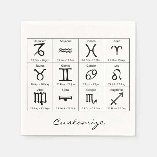 Zodiac Sun Sign Astrologie Kalender Thunder_Cove Serviette (Vorderseite)