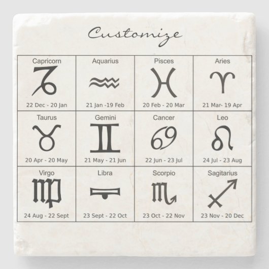 Zodiac Sun Sign Astrologie Kalender Thunder_Cove Steinuntersetzer (Vorderseite)