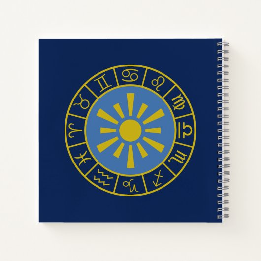 Zodiac Sun Wheel+Astrologische Symbole Gold+Blues Notizblock (Rückseite)