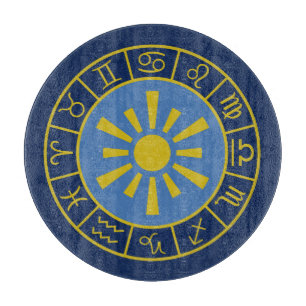 Zodiac Sun Wheel+Astrologische Symbole Gold+Blues Schneidebrett