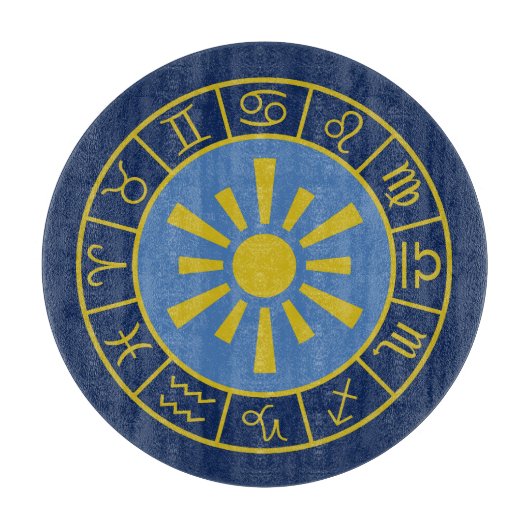Zodiac Sun Wheel+Astrologische Symbole Gold+Blues Schneidebrett (Vorderseite)