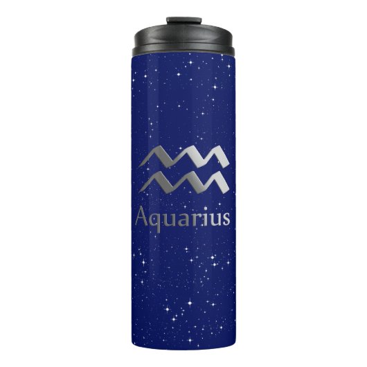 Zodiac-Symbol für Aquarius auf Deep Midnight Blue Thermosbecher (Vorderseite)