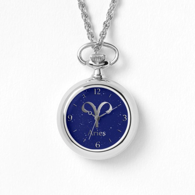 Zodiac-Symbol für Aries auf Deep Midnight Blue Armbanduhr (Vorderseite)