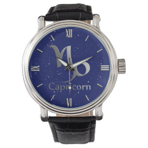 Zodiac-Symbol für Capricorn auf Deep Midnight Blue Armbanduhr