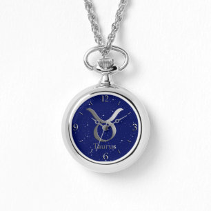 Zodiac Symbol für Taurus auf Deep Midnight Blue Armbanduhr