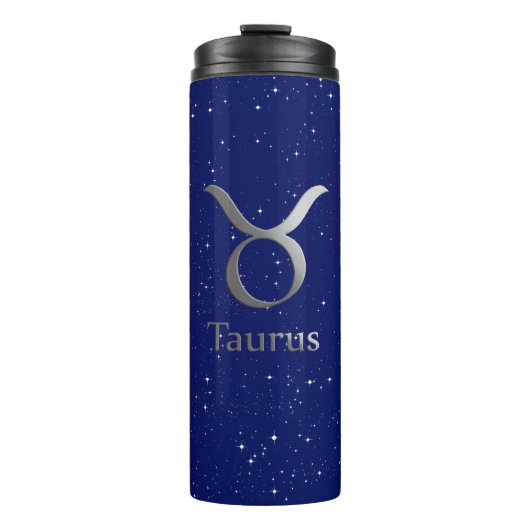 Zodiac Symbol für Taurus auf Deep Midnight Blue Thermosbecher (Vorderseite)