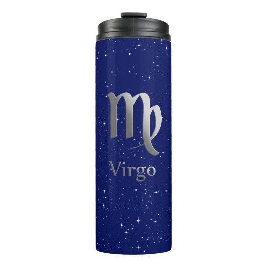 Zodiac-Symbol für Virgo auf Deep Midnight Blue Thermosbecher (Vorderseite)