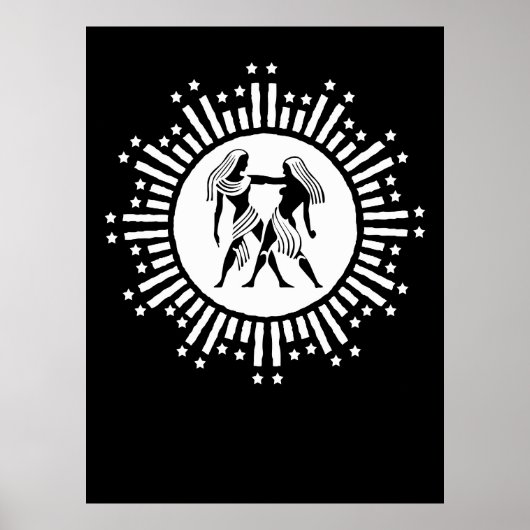 Zodiac-Symbol mit schwarzen Sternen und Weiß Poster (Vorne)