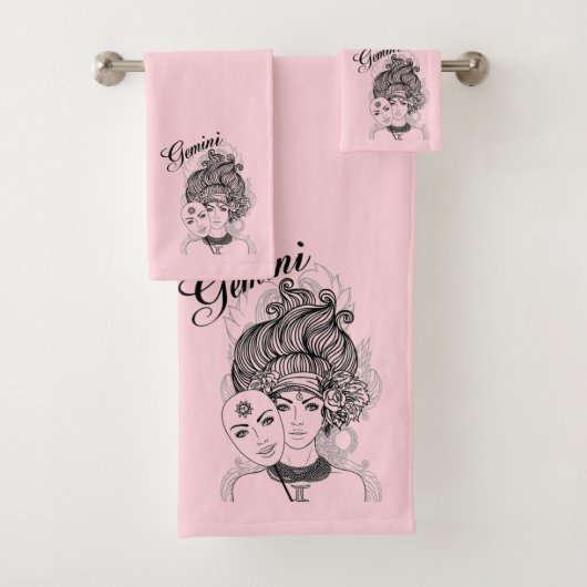 Zodiac-Symbol und Pink-Zeichen Badhandtuch Set (Insitu)