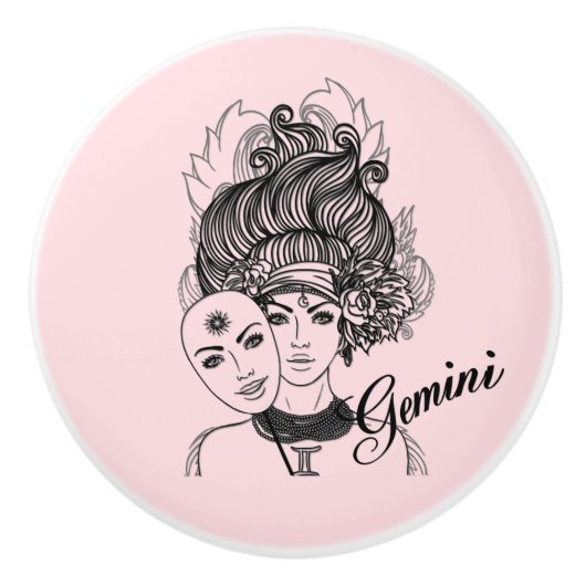 Zodiac-Symbol und Pink-Zeichen Keramikknauf (Vorderseite)