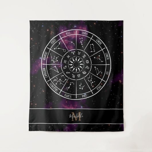 Zodiac Tapestry | Astrologie-Symbole und Monogramm Wandteppich (Vorderseite)