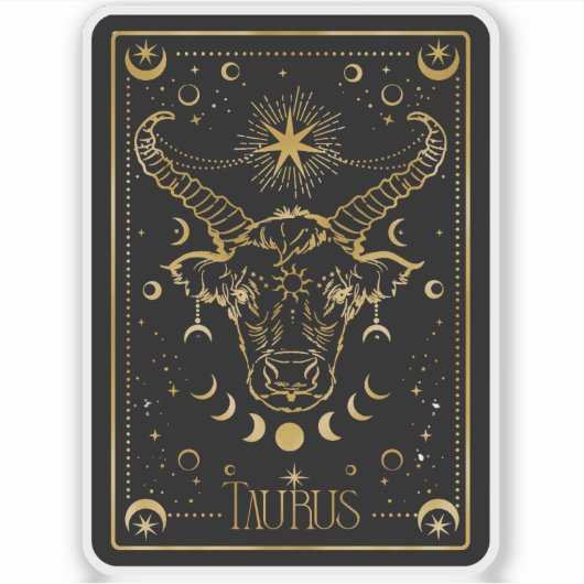 Zodiac Taurus Astrologisches Schwarz-Gold-Sticker Aufkleber (Vorderseite)