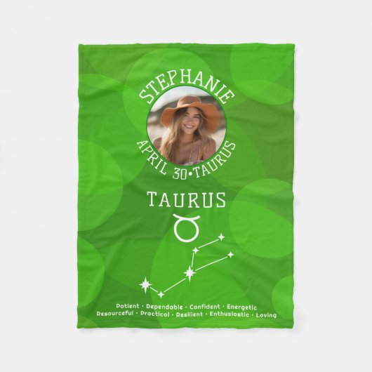 Zodiac Taurus Custom Geburtstag Foto Astrologie Fleecedecke (Vorderseite)