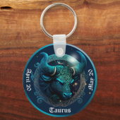 Zodiac Taurus Customize NAME, DATUM Schlüsselanhänger (Vorderseite)