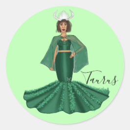 Zodiac Taurus Goddess mit Hörnern Runder Aufkleber