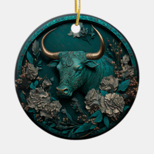 Zodiac Taurus Metal Art Keramik Ornament