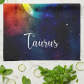 Zodiac: Taurus Space Rainbow Geschirrtuch (Gefaltet)