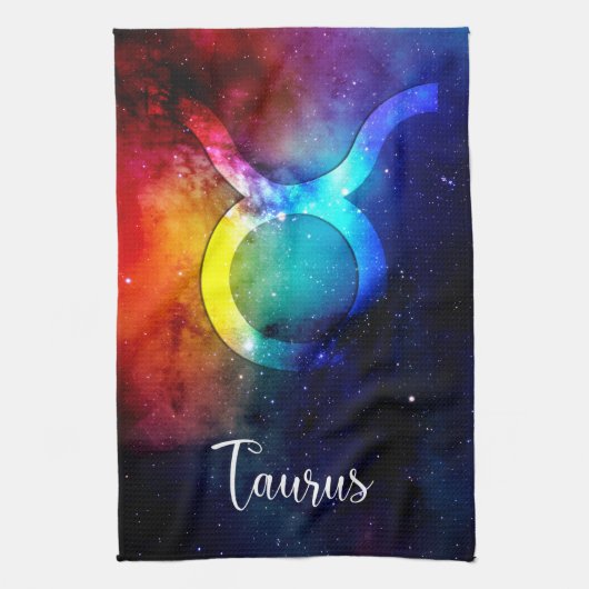 Zodiac: Taurus Space Rainbow Geschirrtuch (Vertikal)