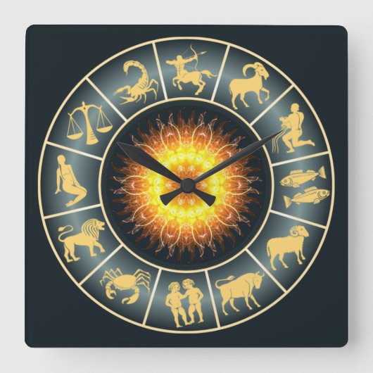 Zodiac ~ Toasted Sun ~ Western Astrology ~ Quadratische Wanduhr (Vorderseite)