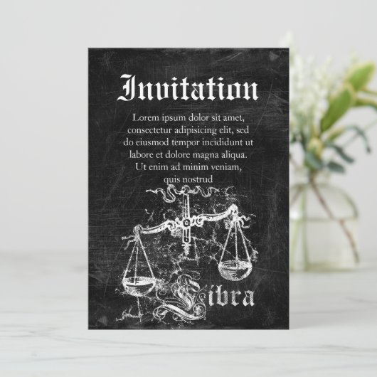 Zodiac Vintag Libra Einladung (Stehend Vorderseite)