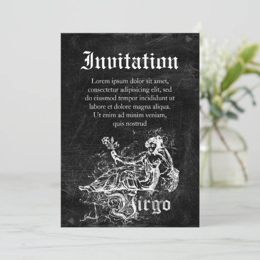 Zodiac Vintag Virgo Einladung (Stehend Vorderseite)