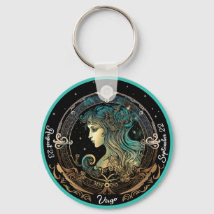 Zodiac Virgo Anpassungsname, Datum Schlüsselanhänger