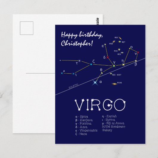 Zodiac Virgo Postkarte (Vorne/Hinten)