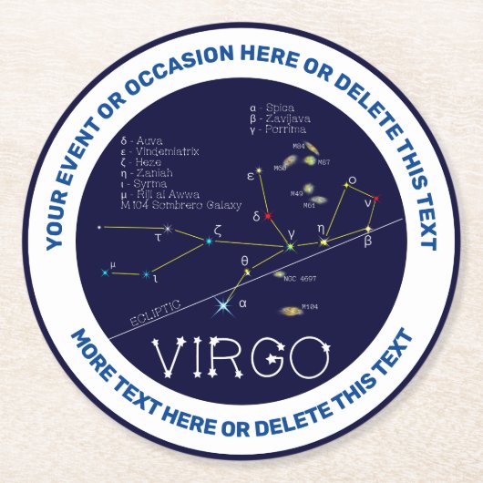 Zodiac Virgo Runder Pappuntersetzer (Vorderseite)