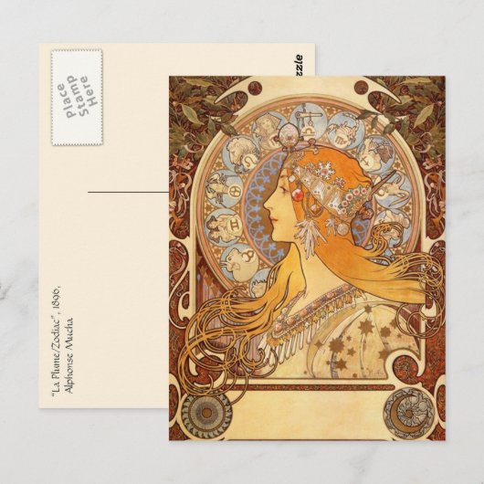 Zodiac von Alphonse Mucha Postkarte (Vorne/Hinten)