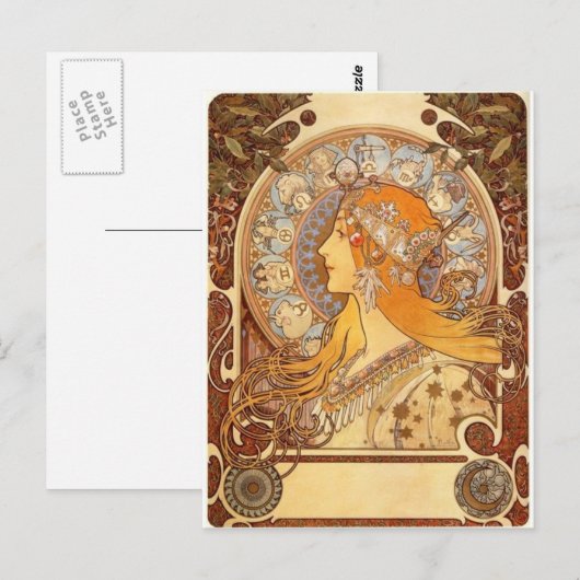 Zodiac von Mucha Postkarte (Vorne/Hinten)