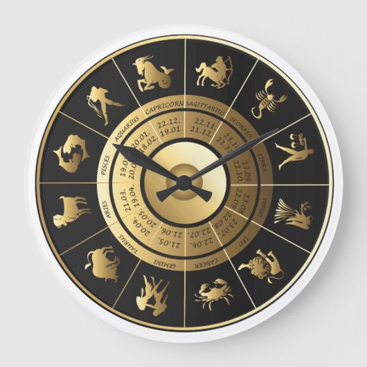 Zodiac Wall Clock Black & Gold Große Wanduhr (Vorderseite)