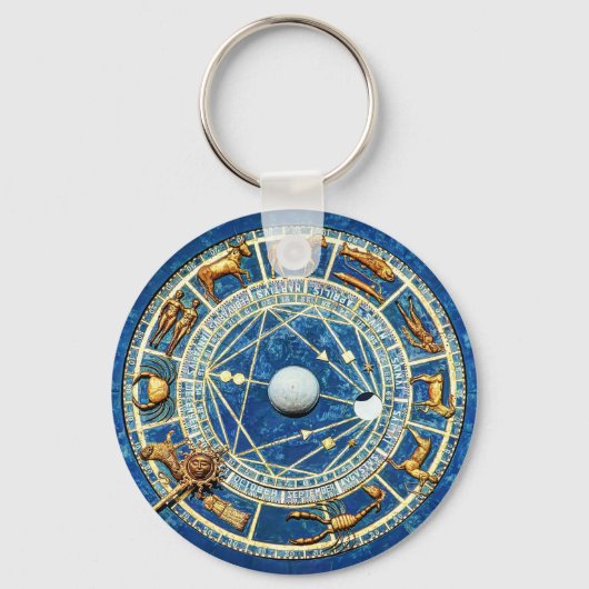 Zodiac Wheel Astrologie Celestial Blue Antique Gol Schlüsselanhänger (Vorderseite)