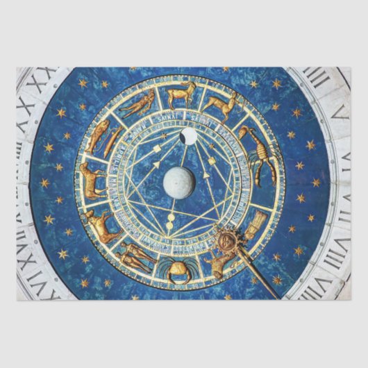 Zodiac Wheel Blue Gold Star Signs Cosmic Celestial Seidenpapier (Vorderseite)