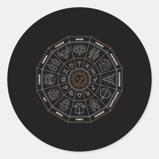 Zodiac Wheel Horoskop Astrologie Wissenschaft 12 H Runder Aufkleber (Vorderseite)