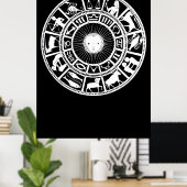 Zodiac Wheel mit Sun- und Astrologie-Symbolen Poster (Heimbüro)
