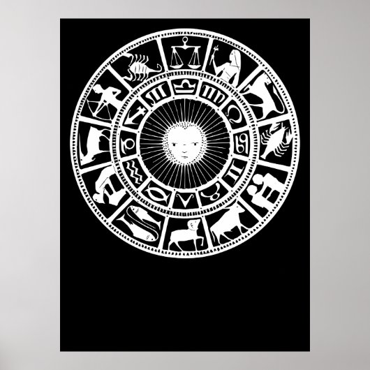 Zodiac Wheel mit Sun- und Astrologie-Symbolen Poster (Vorne)