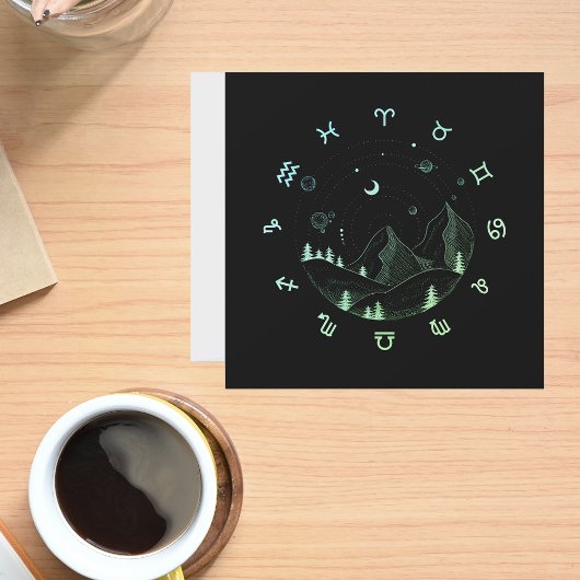 Zodiac Wheel Mountain Landscape Square Greeting Karte
