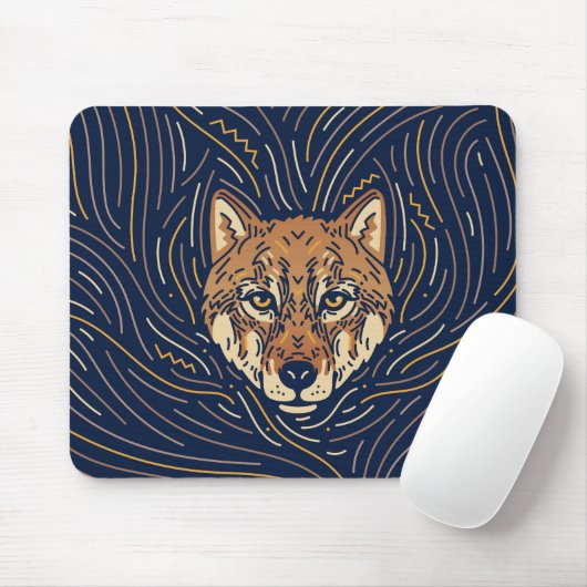 Zodiac Wolf Portrait | Handgezeichnet Wolf Mousepa Mousepad (Mit Mouse)