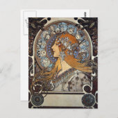 Zodiac Woman by Alphonse Mucha - Jugendstil Postkarte (Vorne/Hinten)