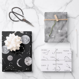 Zodiac Wrapping Paper Flat Sheet Set 3 Geschenkpapier Set