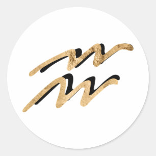 Zodiac-Zeichen Aquarius Astrologie Symbol Gold sch Runder Aufkleber