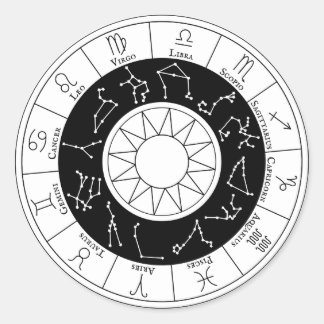 Zodiac-Zeichen Circle Black and White Runder Aufkleber