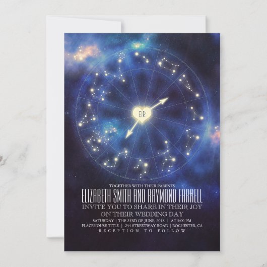 Zodiac-Zeichen | Constellation Starry Night Weddin Einladung (Vorderseite)