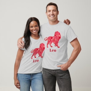 Zodiac-Zeichen für Leo in einem roten Fraktal-Must T-Shirt