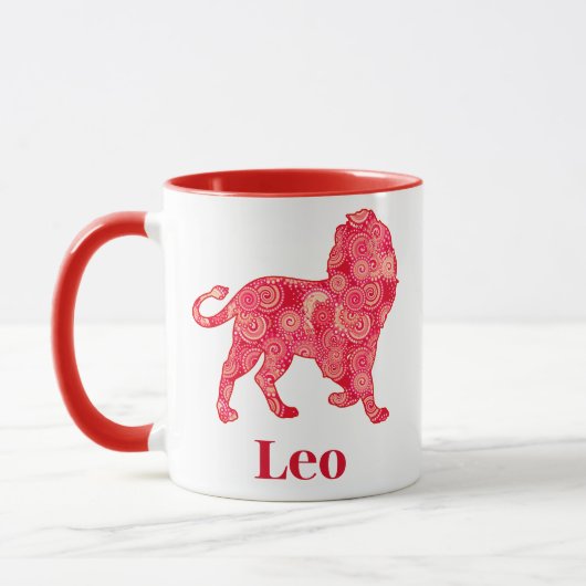 Zodiac-Zeichen für Leo in einem roten Fraktal-Must Tasse (Links)