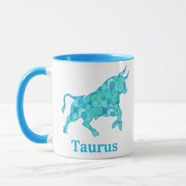 Zodiac-Zeichen für Taurus in Blauen Schatten Tasse