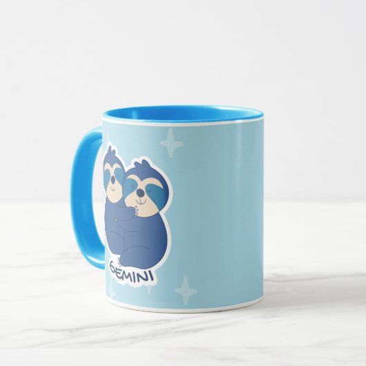 ZODIAC-ZEICHEN MIT SLOTHEN UND KAFFEE GEMINI TASSE (Vorderseite Links)